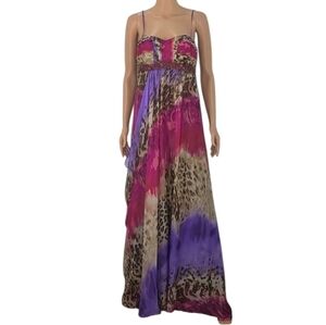 David's Bridal Pink and Purple Animal-Print Maxi Dress Size 4 Small Beaded Prom